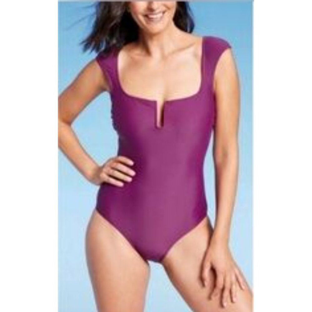 Women's XS One Piece Swimsuit Shade & Shore Purple Magenta  Cap Sleeve